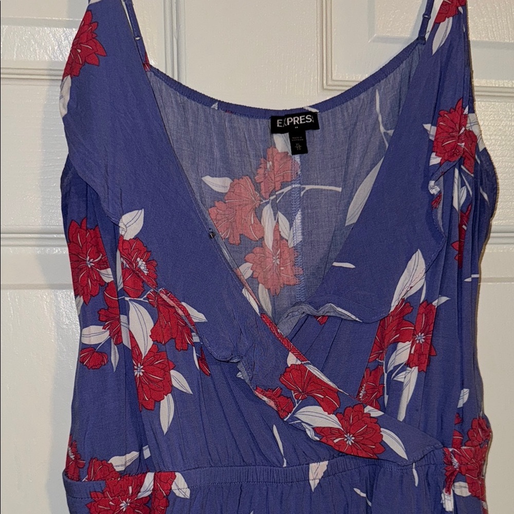 Floral Blue and Red Women's Top - Picture 5 of 8